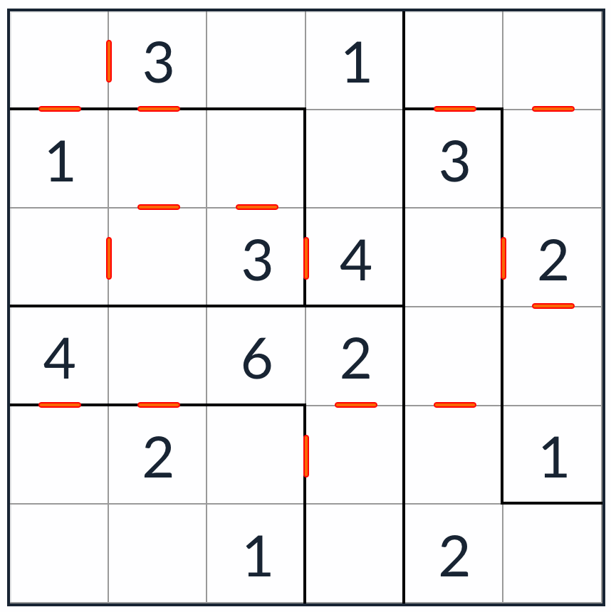 Anti-King onregelmatige opeenvolgende Sudoku 6x6