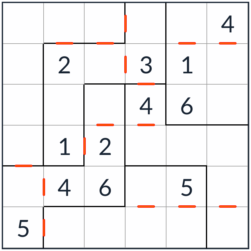 Onregelmatige opeenvolgende Sudoku 6x6