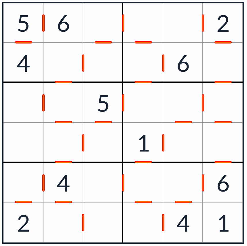 Anti-knight opeenvolgende Sudoku 6x6