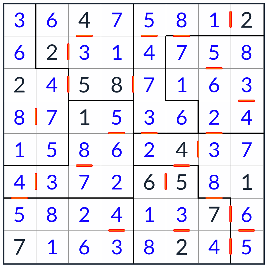 onregelmatige opeenvolgende sudoku 8x8 oplossing