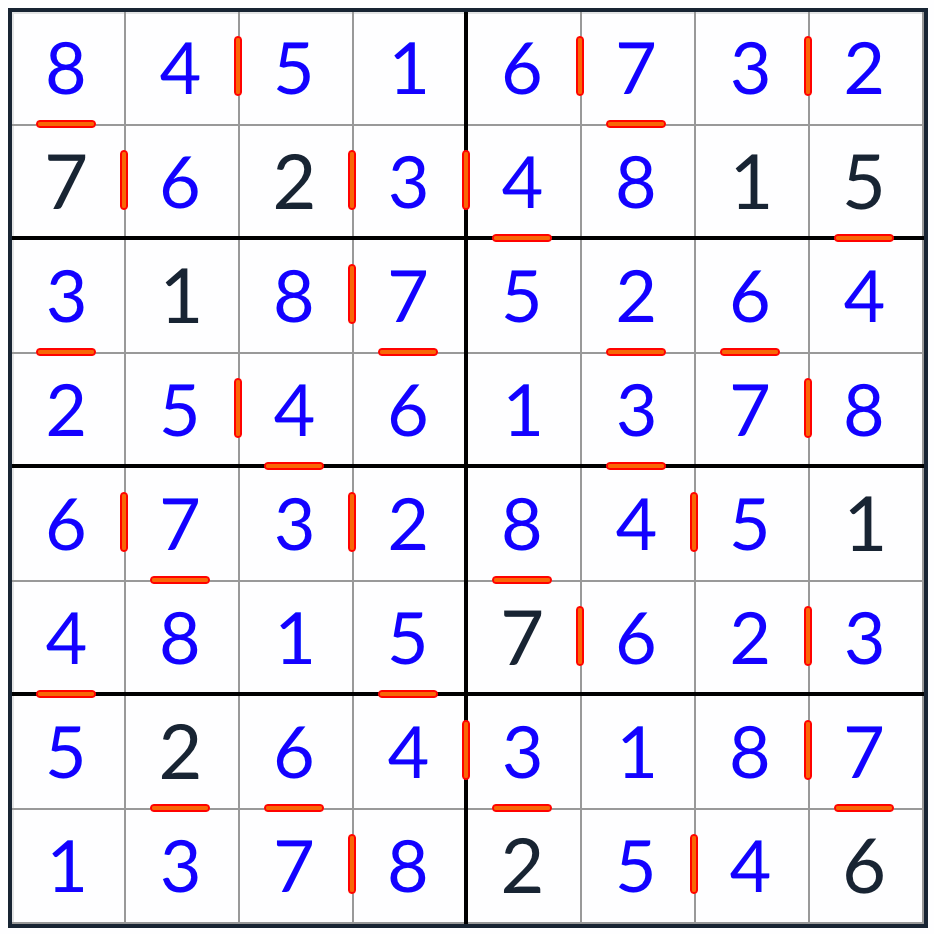 Anti-King-Knight opeenvolgende sudoku 8x8 oplossing