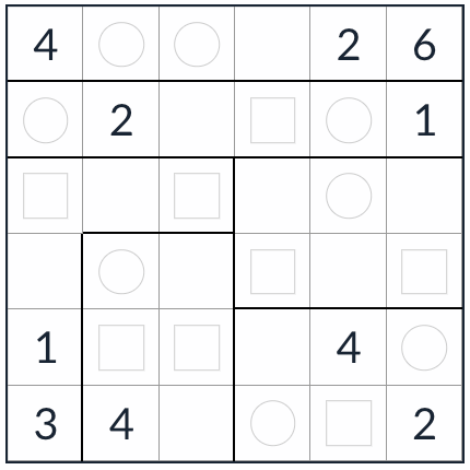 Anti-knight onregelmatige gelijkmatige sudoku 6x6