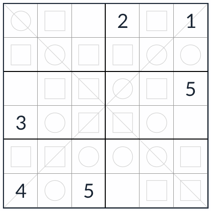 Diagonale gelijkmatige Sudoku 6x6