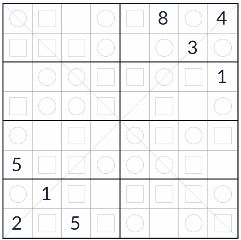 Anti-King diagonale even-odd sudoku 8x8