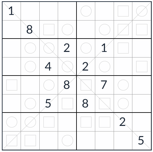 Anti-knight diagonale even-odd sudoku 8x8