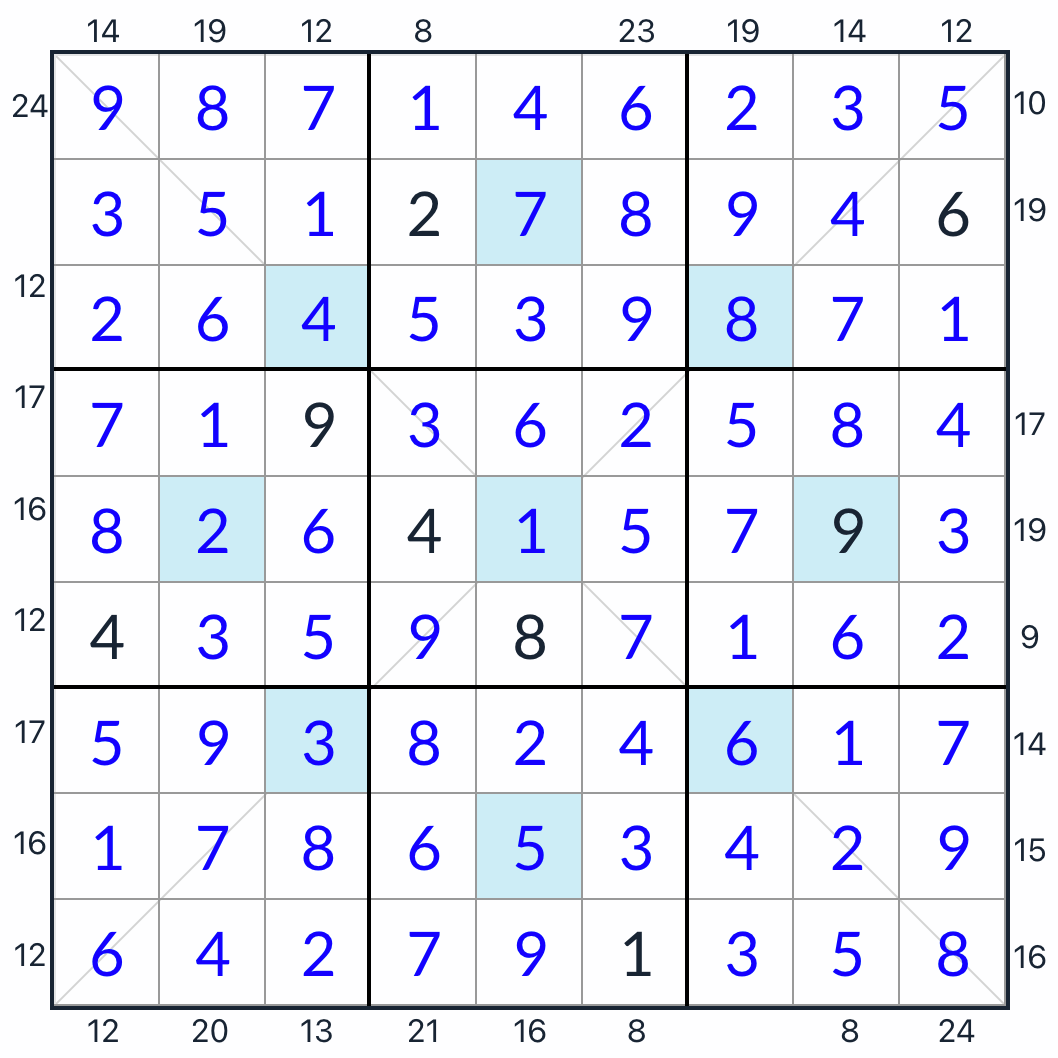 Diagonal asterisk frame sudoku -oplossing