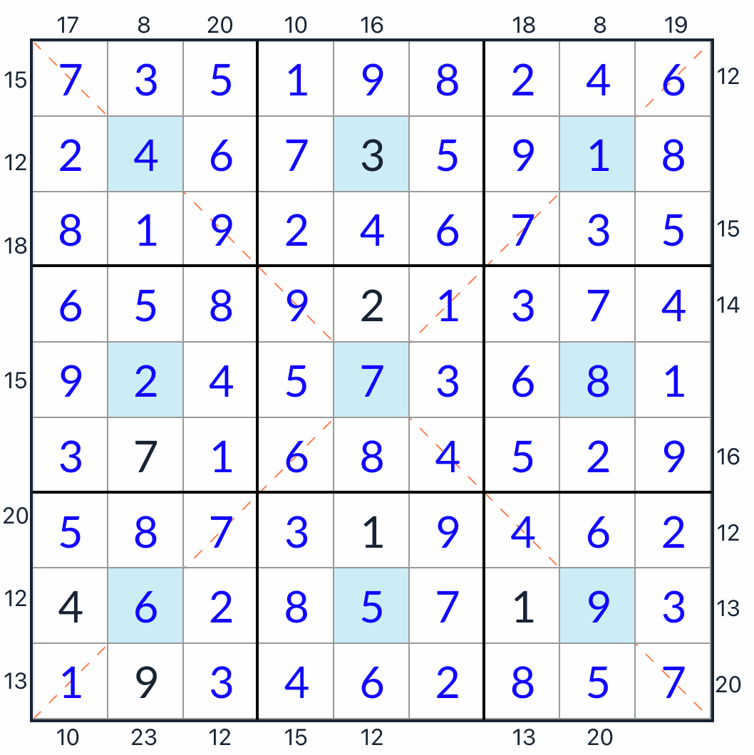 anti-diagonaal centrum dot frame sudoku-oplossing