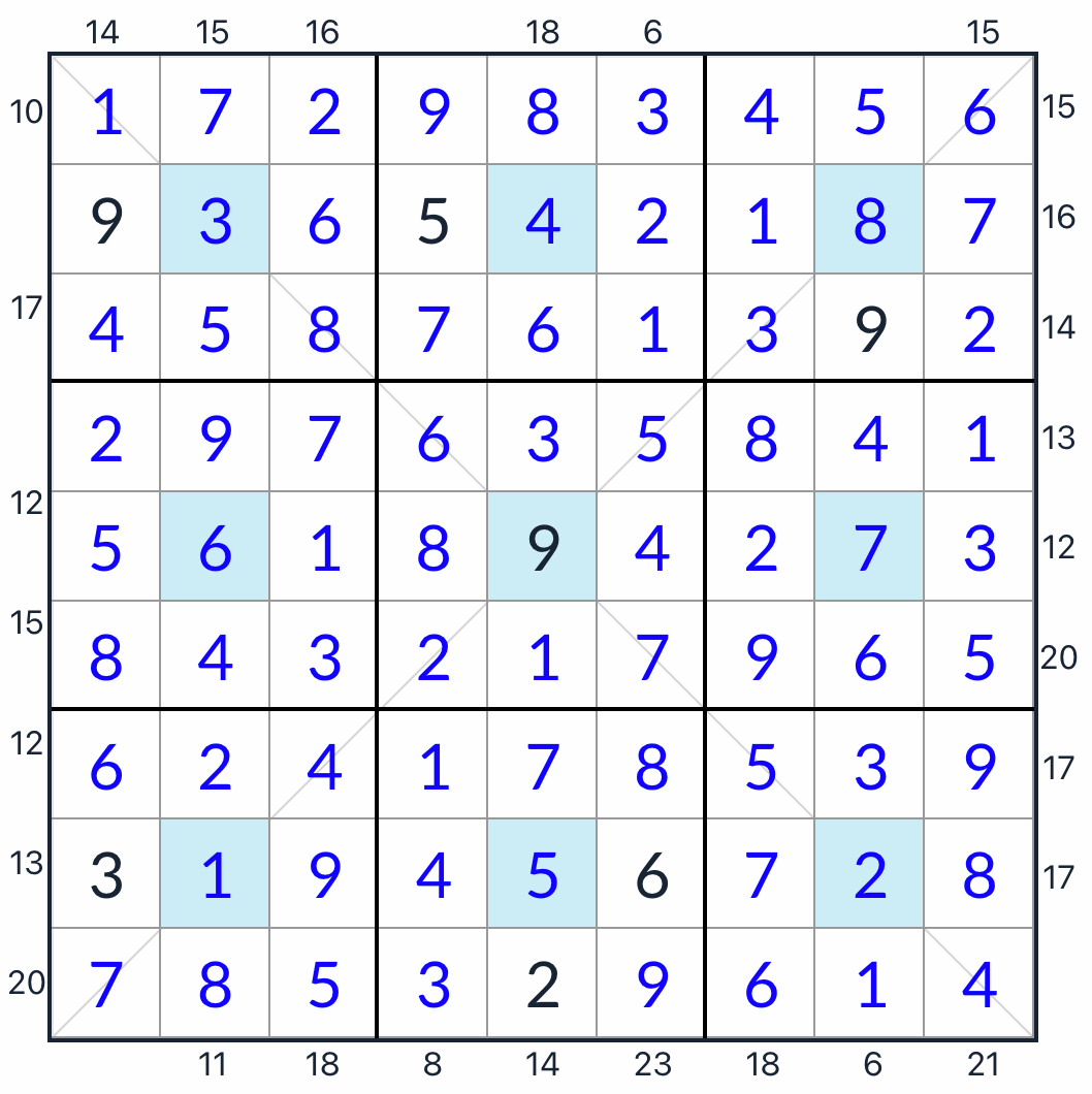 Diagonal center dot frame sudoku -oplossing