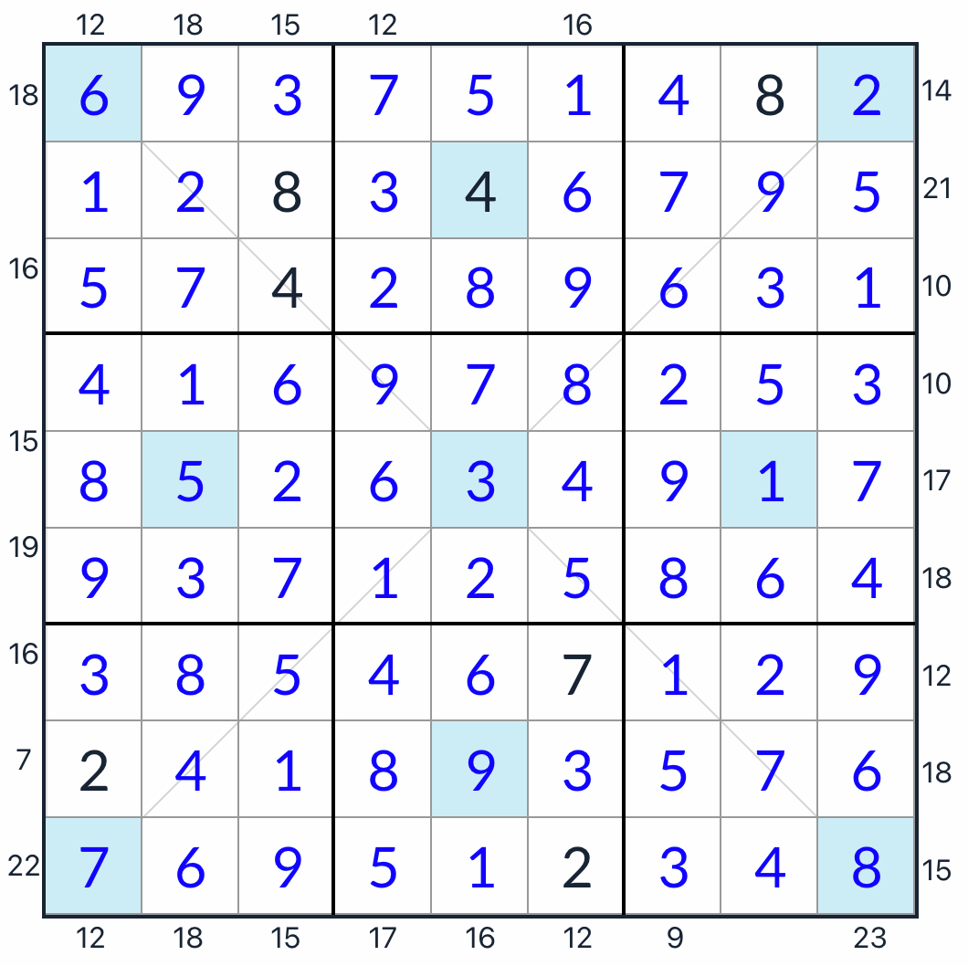 Diagonal Girandola frame sudoku -oplossing