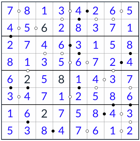 kropki sudoku -oplossing