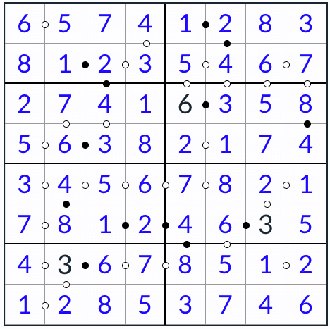 anti-King kropki sudoku 8x8 oplossing