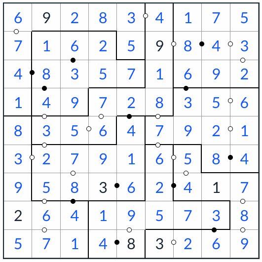 Irregular Kropki sudoku -oplossing