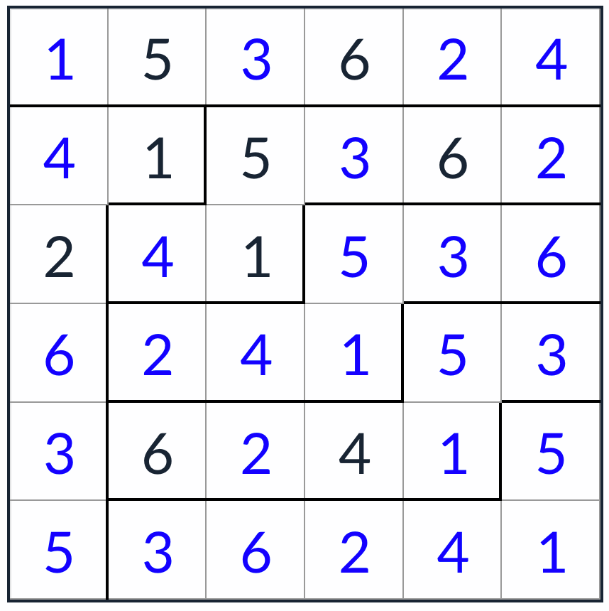 *onregelmatige niet-consecive sudoku 6x6 oplossing