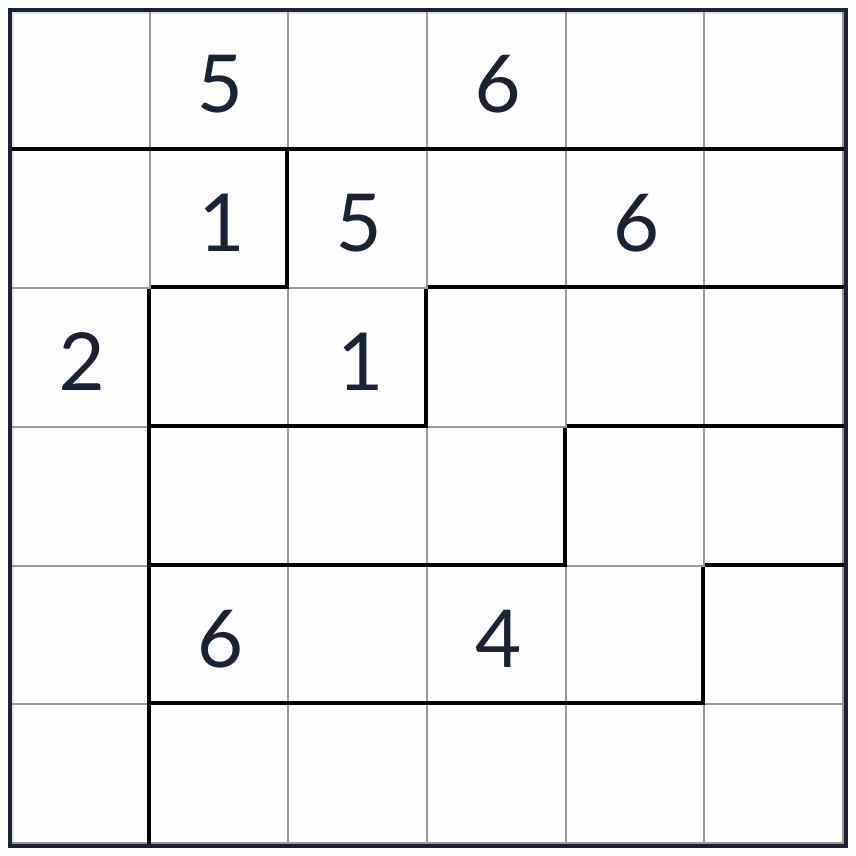 Onregelmatige niet-opeenvolgende Sudoku 6x6