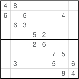 Niet-opeenvolgende Sudoku 8x8