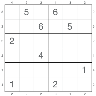 Wolkenkrabber sudoku 6x6