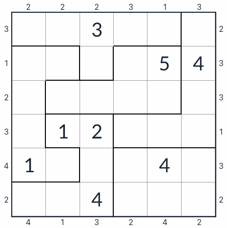 Onregelmatige wolkenkrabber Sudoku 6x6