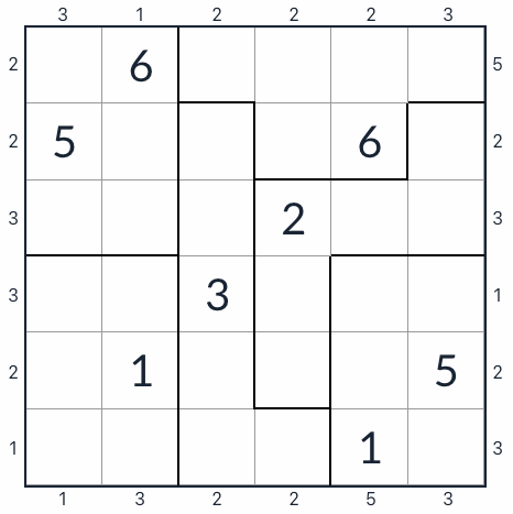 Anti-koning onregelmatige wolkenkrabber Sudoku 6x6