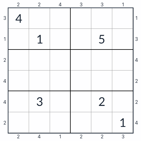 Anti-knight wolkenkrabber Sudoku 6x6