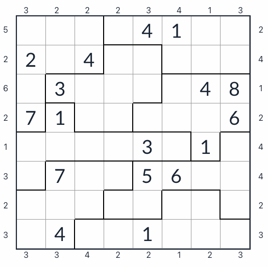 Onregelmatige wolkenkrabber Sudoku 8x8